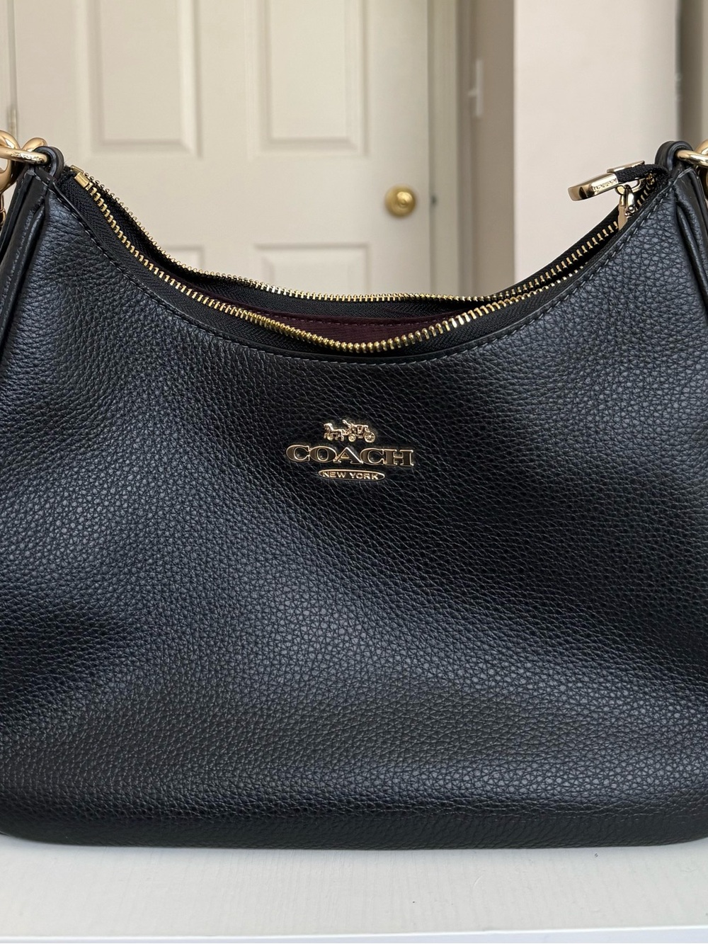Coach Black Pebbled Leather Shoulder Bag with Gold Hardware ( Teri Hobo )